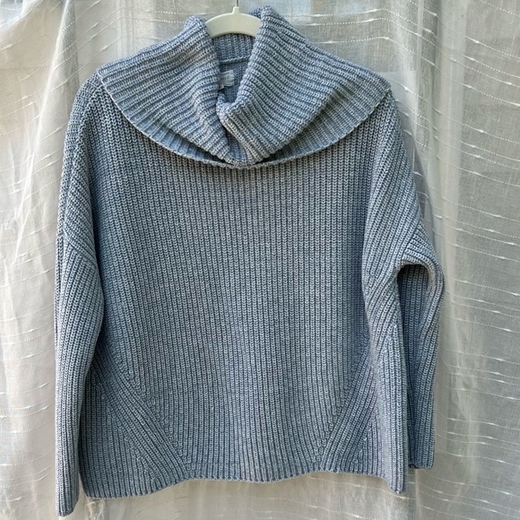 Lou & Grey Sweaters - Lou & Grey Women's Light Blue Chunky Knit Cowl Neck Cotton Wool Sweater - XS/S